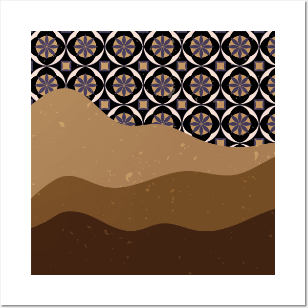 Contemporary abstract landscape mountains and hills with geometric seamless pattern background digital design illustration Wall Art by My Black Dreams